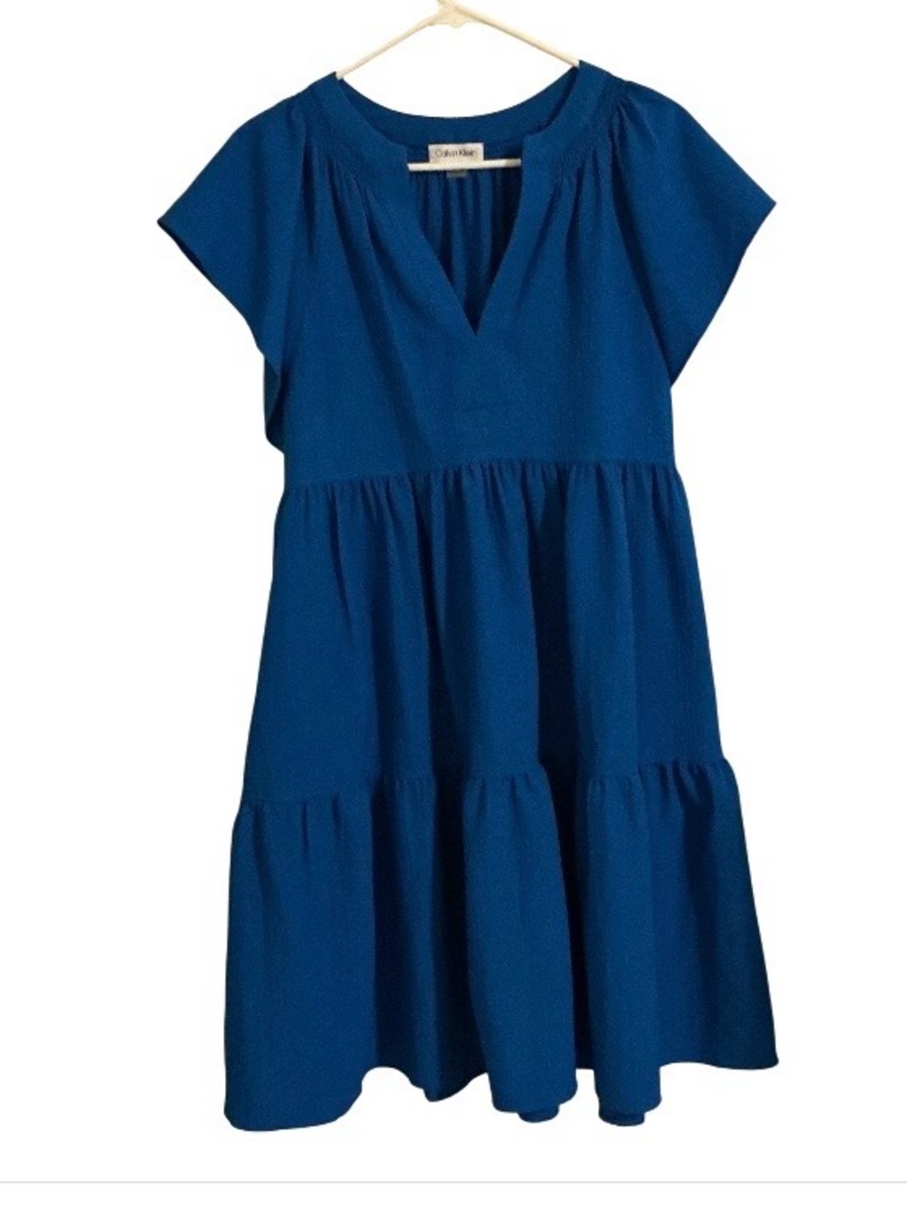 Calvin Klein Cobalt Blue Tiered Dress Size 8 Flutter Sleeve Tie Waist Boho